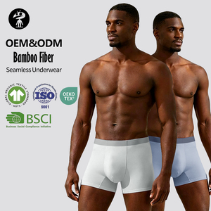 Calzoncillos bóxer sin costuras de fibra de bambú para hombre, de tiro medio, color liso, tejidos, al por mayor, en stock, ODM OEM - Product Image 1