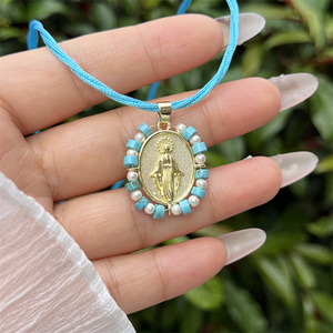 Collana con Ciondolo Creativo in Rame Placcato <span class=keywords><strong>Oro</strong></span> 18K e Turchese Blu Fatto a Mano, Gioielli Etnici all'Ingrosso OEM - Product Image 3