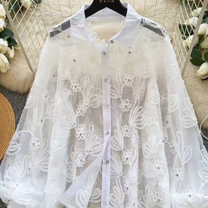 도매 레이스 원단 격자 자수 원단 블라우스용 꽃무늬 원단 - Product Image 5