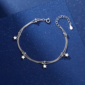 S925 Sterling Silver Double Chaîne Cinq Étoiles Charme Bracelets Bijoux pour Femmes Filles Cadeau Accessoires - Product Image 1
