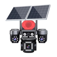 Caméra de surveillance solaire à 4 objectifs avec carte SIM 4G, vision nocturne IP65, détection de mouvement PIR, lumière d'alarme noire pour utilisation en extérieur