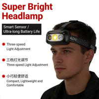 Lampe frontale rechargeable super lumineuse à longue autonomie avec capteur de mouvement, lumière LED puissante pour la pêche nocturne