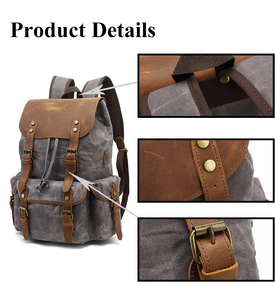 Droshipping Retro Style <strong>Brown</strong> Leather <strong>Backpack</strong> Bag Men's Genuine Leather Canvas Laptop <strong>Backpack</strong> for Travel Fashion <strong>Backpack</strong> - Product Image 5
