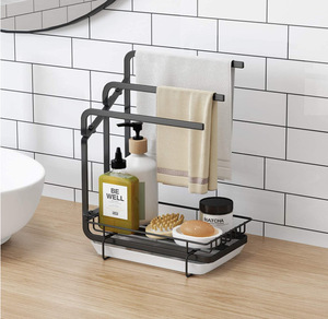 Nouveau robinet d'évier en acier inoxydable, organisateur caddy, éponge de savon, support de séchage pour étagère d'évier de cuisine avec porte-serviettes - Product Image 1