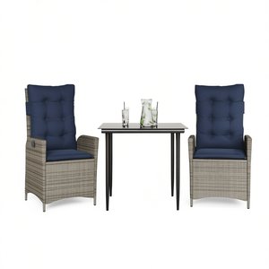 Set da Pranzo da Giardino in Polyrattan Grigio con Braccioli Regolabili, 2 Posti, Arredamento da Esterno dal Design Contemporaneo - Product Image 1