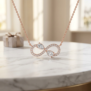 Collier infini en or rose avec pendentif diamant taille poire, cadeau romantique pour femme - Product Image 2