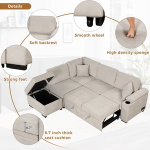 Three Seat Fabric <b>Sofa</b> <b>Bed</b> Pull-Out Function 2-in-1 L-Shape Couch Storage Ottoman for Living Room Bedroom Hotel Small Apartments - Product Image 3