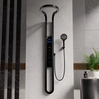 Système de douche thermostatique haut de gamme avec affichage numérique, grand ensemble de douche en laiton nickel brossé, design moderne en céramique, fixation murale
