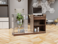 Comptoir de caisse 2-en-1 en verre, vitrine avec étagères réglables en verre trempé, porte coulissante en verre, armoire de présentation en bois – Vente en gros