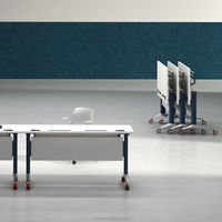 Bureau pliable en acier robuste et mobile avec roulettes verrouillables rouges et tablette rabattable pour salles de conférence, salles de formation, table de réunion
