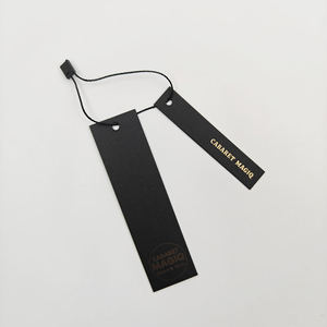 Customized Printed Name Logo Hot Stamping Glossy <b>Black</b> Paper Square Hang Tag <b>String</b> Low MOQ Eco Recyclable Clothing Shoes Swing - Product Image 4