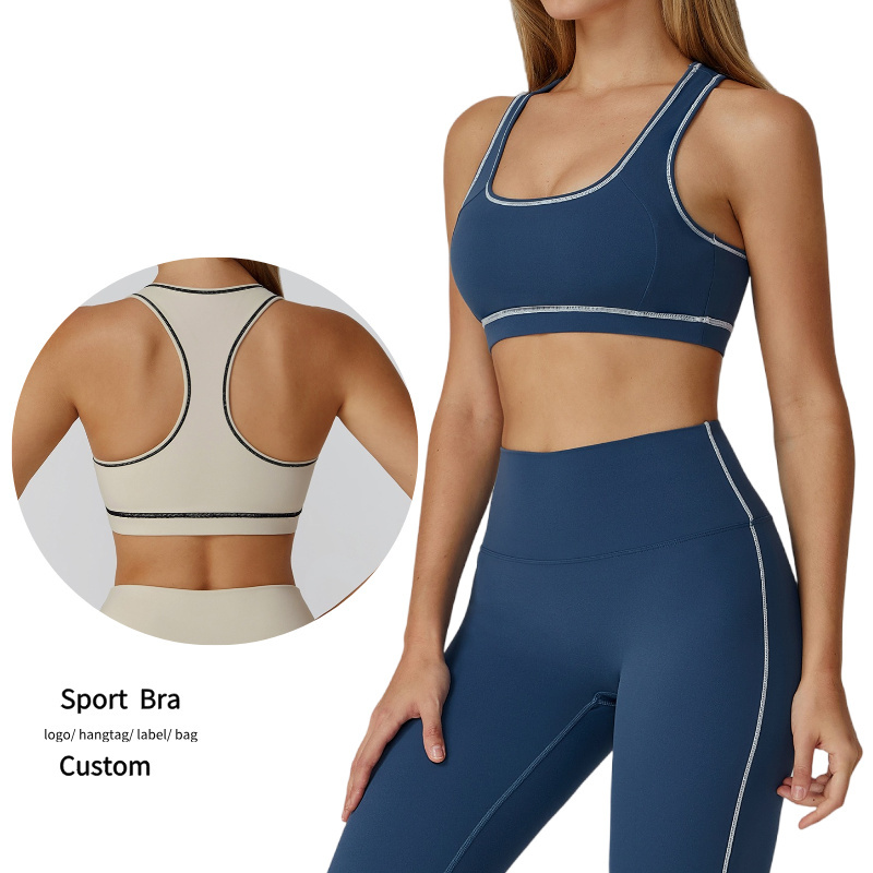 Wholesale Color Blocking Gym Bra for Women I-shaped Back Sports Vest Outdoor Running Fitness Bra Breathable Quick Dry Yoga Top