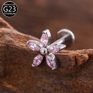 Bijoux <span class=keywords><strong>de</strong></span> corps <span class=keywords><strong>en</strong></span> titane personnalisés <span class=keywords><strong>en</strong></span> gros, boucles d'oreilles clous romantiques et tendance, unisexe, fleur plaquée or, zircon cubique, bijoux fins, cadeau - Product Image 2