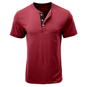 Europe American Summer OEM ODM New Men Cotton Polyester Spandex Short Sleeve T-<b>Shirt</b> <b>Henley</b> Tee for Men - Product Image 1