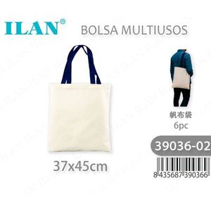 Borsa in Tela Multiuso Ilan 37x45cm Crema con Manici Blu Navy - Product Image 3