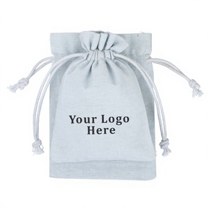 Wholesale Light Gray Biodegradable Cotton Jewelry Organizer Pouch With Custom Logo Handmade Indian <b>Drawstring</b> Gift Packaging Bag - Product Image 4