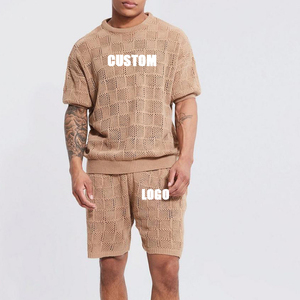 2023 tricot Logo personnalisé survêtement décontracté élastique été tenues Shorts décontracté Joggers sport grande taille ensembles courts pour hommes - Product Image 1