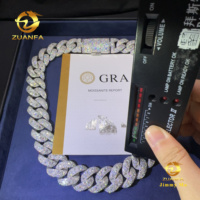 Nouveautés Chaîne cubaine 24 mm en argent massif 925 avec sertissage à griffes, entièrement pavée de moissanite multi-formes, certifiée GRA, style bijoux de rappeur