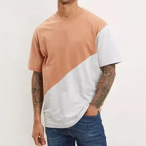 품질 디자이너 남성 T 셔츠 체육관 남성 반팔 크루 넥 티셔츠 대각선 크로스 바디 컬러 블록