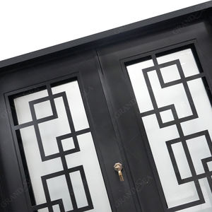 Portes d'entrée doubles en fer forgé de style français, modernes et luxueuses, avec vitres, pour villas - Product Image 3