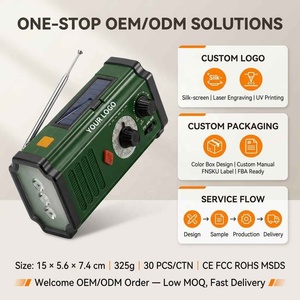 <span class=keywords><strong>Radio</strong></span> météo d'urgence intégrée avec double câble AM FM WB, manivelle solaire, batterie externe 2000mAh 18650, lampe torche LED 1W, SOS, IPX3 - Product Image 4