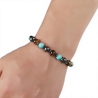 Bracelet unisexe en hématite avec perles de pierre de 6 mm, style géométrique vintage, nouveau design, pour la guérison Reiki, le yoga et la méditation, bijou élastique tendance