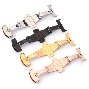 Accessoires de montres Boucle papillon double bouton en acier inoxydable, boucle de bracelet en cuir haut de gamme, pression non automatique en stock - Product Image 1