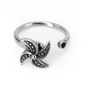 316L Stainless Steel Fidget Rings Pinwheel Design Small <b>Stud</b> Detail Open Adjustable Fashion Jewelry for Men Women Daily Wear - Product Image 2