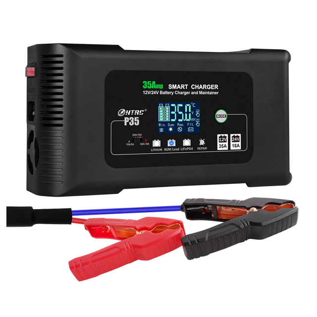 HTRC P35 Industrial Multifunction 35A/12V 18A/24V Battery Charger for Car/Boat/Motorcycle/Truck Lithium LiFePO4 Lead Acid