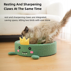 Rascador de gato con patrón de fresa naranja Rascador de gato de sisal de peluche Cama de gato redonda de rana Linda - Product Image 6
