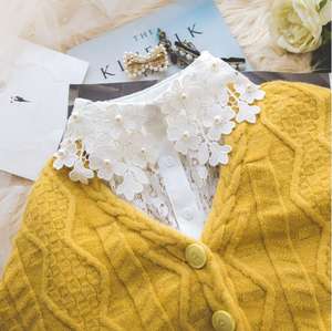 Venta caliente mujeres delicadas bordado de flores 3D cuello de encaje desmontable con perlas - Product Image 3