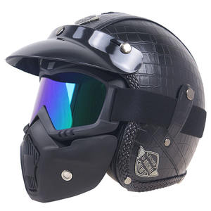 Casco mezza <span class=keywords><strong>moto</strong></span> Vintage di fascia alta con rivestimento in pelle e protezione protettiva per il viso - Product Image 6