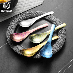 ช้อนไทเทเนียมแท้ชุบทองทันสมัย ด้ามสั้น ใช้กับเครื่องล้างจานได้ ทนความร้อน เหมาะสำหรับใช้ในบ้านและร้านอาหาร - Product Image 1