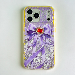 Coque de téléphone tendance et mignonne avec nœud 3D en strass pour <span class=keywords><strong>iPhone</strong></span> 16 Plus, imprimé floral, transparente, antichoc - Product Image 4