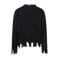 Pull en maille ras du cou déchiré pour homme, style rétro simple et design, idéal pour l'hiver