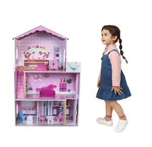 Nieuwe Stijl 3 Verdieping Kinderen Spelen Poppenhuis Diy Speelgoed Educatief Puzzelhout Poppenhuis Huisje Voor Meubels Cadeau Meisjes