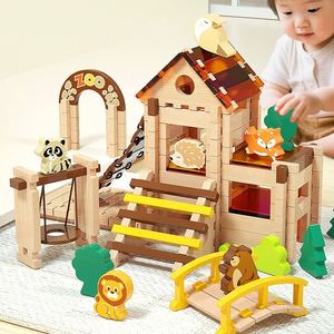 Classic Old Fashioned Toys Amusement Park Mould Mortise and Tenon Wooden <b>Building</b> <b>Blocks</b> - Product Image 1