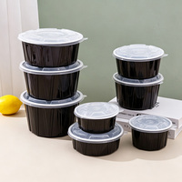 Contenants alimentaires ronds en plastique PP jetables imprimés sur mesure avec couvercles, multicolores, compatibles micro-ondes, bols à emporter