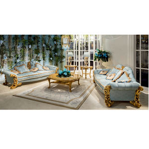Ensemble <span class=keywords><strong>de</strong></span> canapés rococo français sur mesure, canapé en velours bleu <span class=keywords><strong>ciel</strong></span> avec décor doré, table basse pour les intérieurs <span class=keywords><strong>de</strong></span> villas <span class=keywords><strong>de</strong></span> luxe - Product Image 1