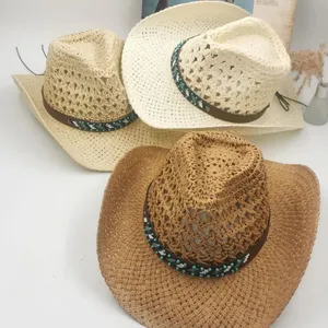 Großhandel Custom Fashion Hochwertige Hollow Weave Cowboy Caps Hüte mit Bändern