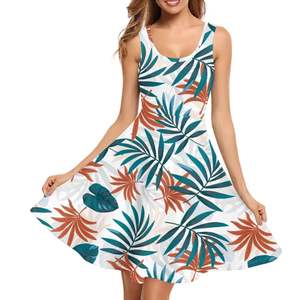 Robe d'été ample mini sexy à col rond, robes évasées pour femmes, robe de soirée, robe de plage à imprimé floral, livraison directe, robe sans manches pour femmes - Product Image 1