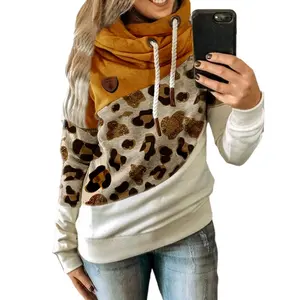 Baju Wanita Lengan Panjang Ukuran Besar Musim Dingin, Baju Atasan Katun Motif Macan Tutul, Hoodie Longgar Bulu Domba