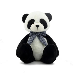 8644 Peluche <span class=keywords><strong>de</strong></span> Panda Negro <span class=keywords><strong>de</strong></span> 12 Pulgadas, Suave y Abrazable, con Lazo a Cuadros, Regalos para Niños para Cumpleaños y Navidad - Product Image 1