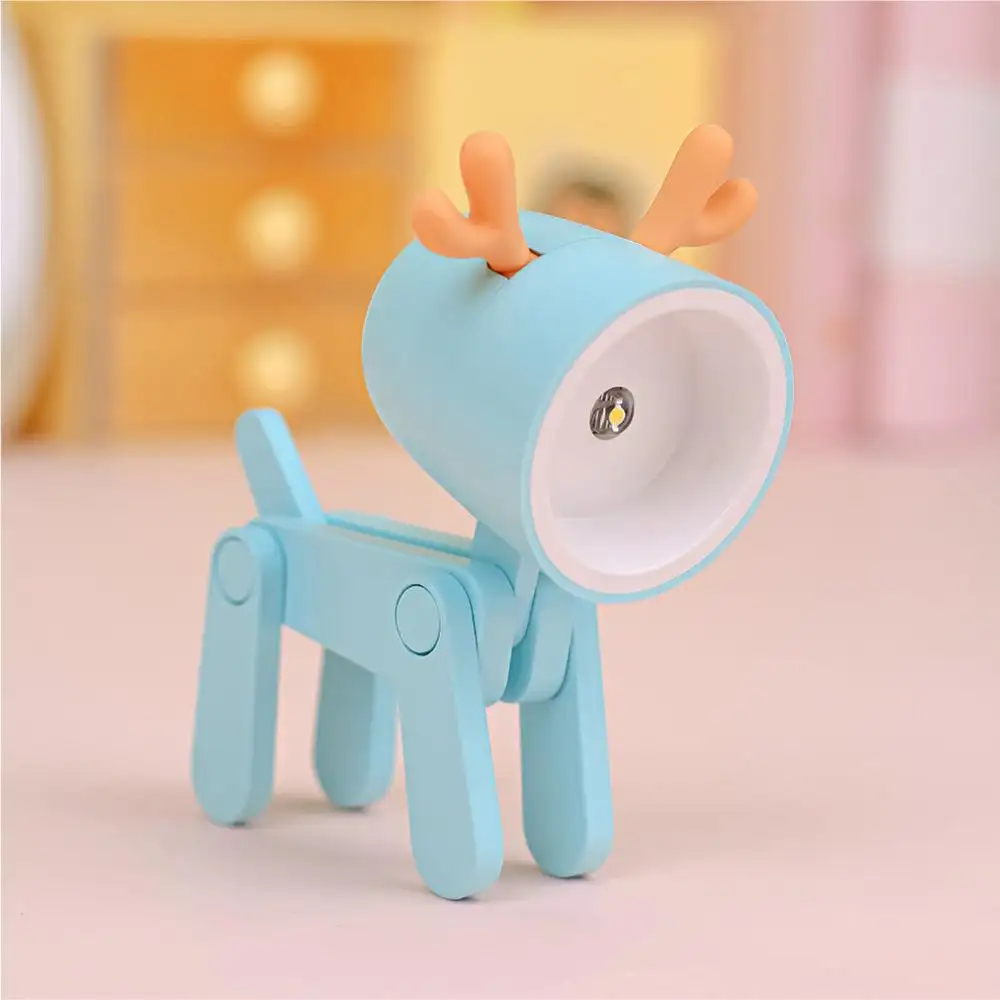 Children's DIY Creative Mini Puppy Deer Night Light Flexible Portable Home Decor Cute Led Desk Lamp