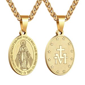 Collar Religioso Vintage <span class=keywords><strong>de</strong></span> Acero Inoxidable, <span class=keywords><strong>Medalla</strong></span> <span class=keywords><strong>Milagrosa</strong></span> Plateada y Dorada con Patrón Geométrico, Colgante <span class=keywords><strong>de</strong></span> <span class=keywords><strong>la</strong></span> Virgen María, Católico - Product Image 5