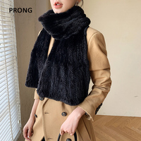 Écharpe de luxe tricotée en fourrure véritable pour l'hiver, style long, chauffe-cou, 20 cm, design personnalisable, pour hommes et femmes, 180 cm, motif uni noir
