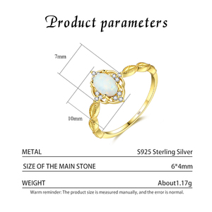 Anillo de Ópalo Chapado en Oro de Plata S925 para Mujer con Halo de Zirconia, Anillo de Compromiso Romántico con Piedras Preciosas, Venta al por Mayor de Fábrica - Product Image 3