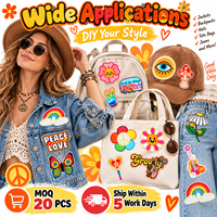 Patch brodé rétro en gros, motif Hippie Paix Amour Fleur Arc-en-ciel Groovy, thermocollant ou à coudre