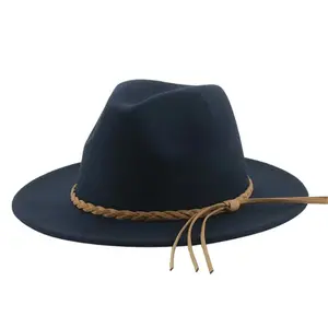 Großhandel Modedesigner Unisex zweifarbige Floppy flache breite Krempe Wolle Filz Cowboy Kleid Fedora Hüte mit Geflecht Band