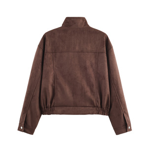 Chaqueta Bomber de Gamuza Personalizada para <span class=keywords><strong>Mujer</strong></span>, Estilo <span class=keywords><strong>Aviador</strong></span> Holgado con Detalle de Bolsillo Utilitario para un Estilo Casual Urbano, Chaqueta Y2K - Product Image 2